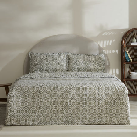 Karaca Home Lea Cotton Double Duvet Cover Set Green - MALLTURK