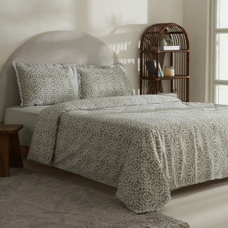 Karaca Home Lea Cotton Double Duvet Cover Set Green - MALLTURK