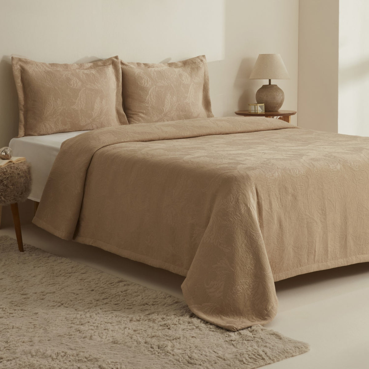 Karaca Home Olivia Double Bedspread Set Beige - MALLTURK