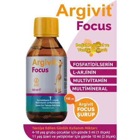 Argivit Focus Fosfotidilserin, L-Arjinin, Multivitamin and Multimineral with Sivi 2li Paket 150 ml - Portakal and Vanilya Flavored - MALLTURK
