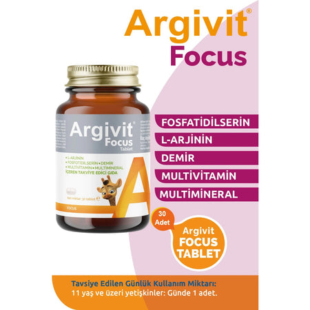 Argivit Focus 3lu Paket L-Arjinin, Fosfotidilserin, Iron, Multivitamin and Multimineral with Tablet 30 Tablet - MALLTURK