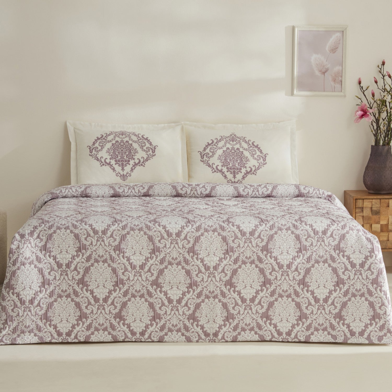 Karaca Home Nolven Double Bedspread Set, Plum - MALLTURK