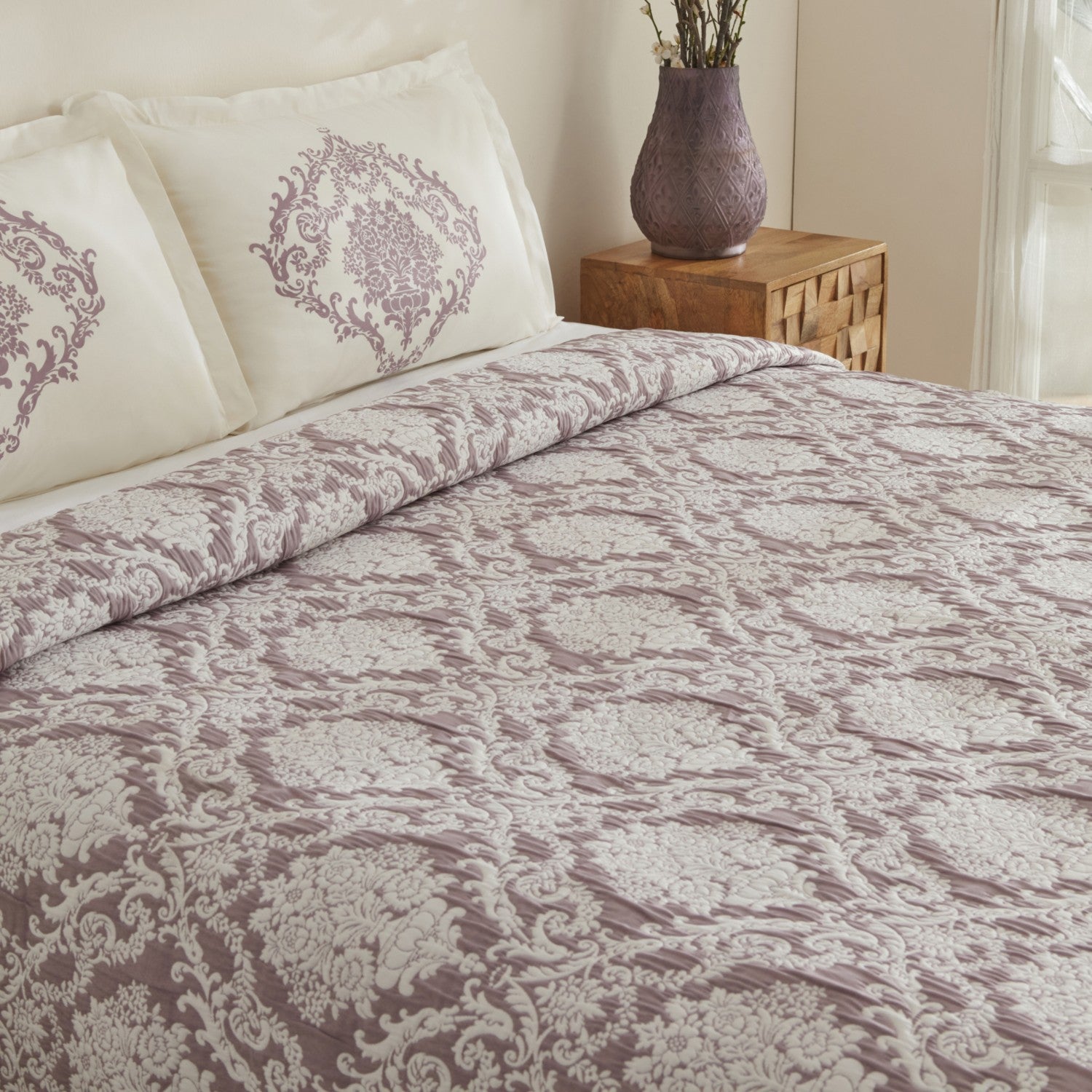 Karaca Home Nolven Double Bedspread Set, Plum - MALLTURK