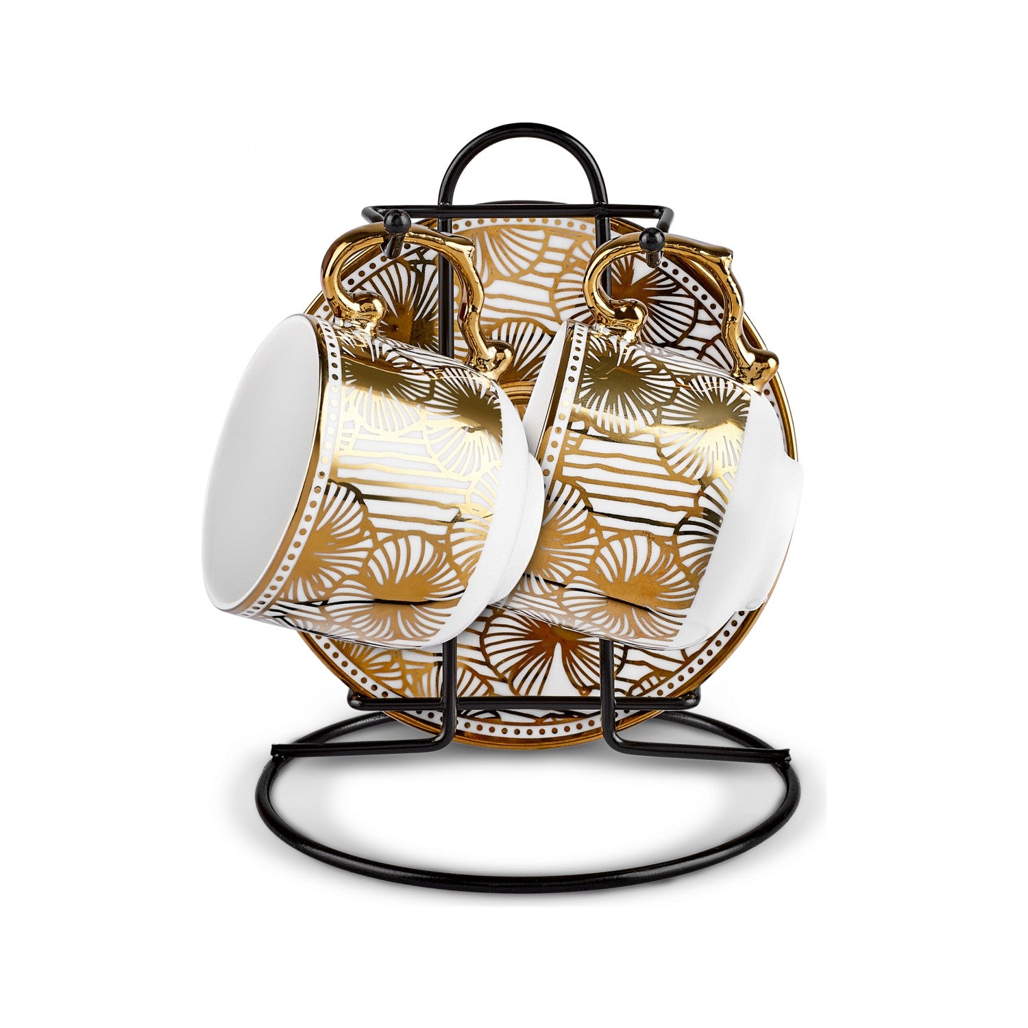 Karaca Anemon 5-Piece Bone Turkish Coffee Cup Set with Stand for 2, 80 ml - MALLTURK