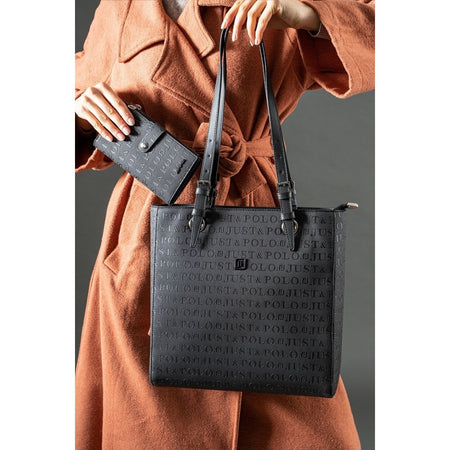 Just Polo Women's Embossed Print Oversized Shoulder Bag and Wallet Set JPM4067 Women's Bag Set - MALLTURK