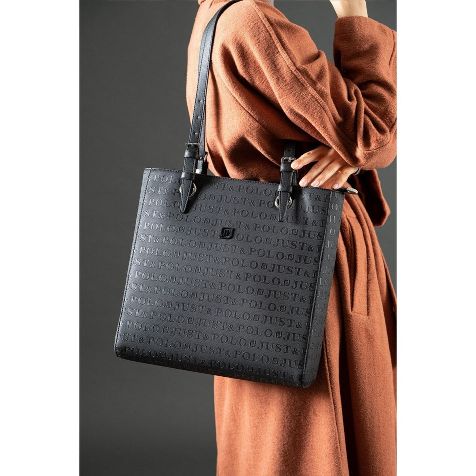 Just Polo Women's Embossed Print Oversized Shoulder Bag and Wallet Set JPM4067 Women's Bag Set - MALLTURK