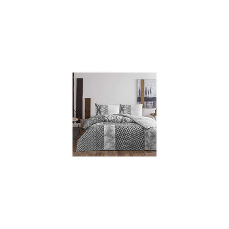 Tac Misty Flannel Double Duvet Cover Set Gray 200 x 220 cm Patterned Cotton Fabric