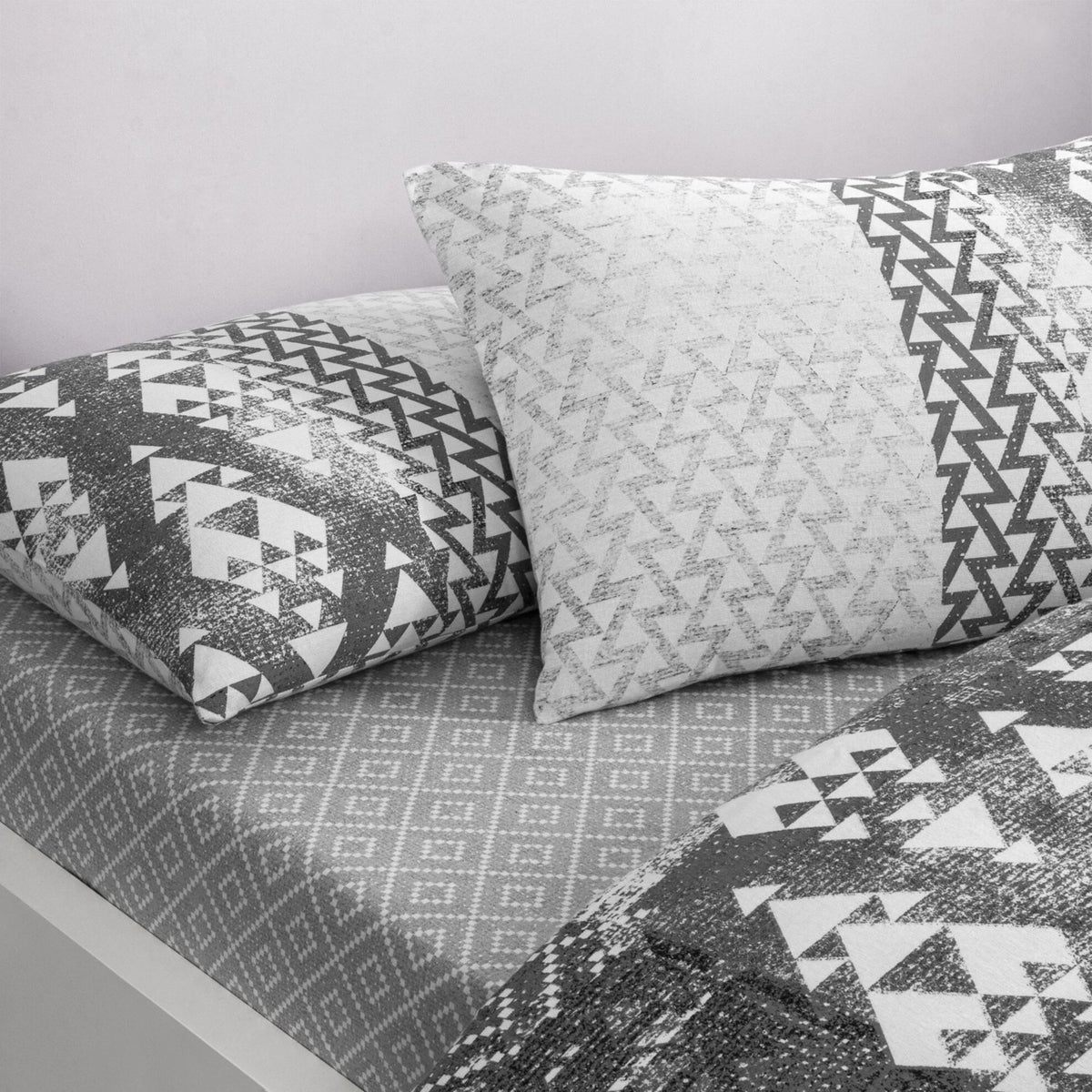 Tac Misty Flannel Double Duvet Cover Set Gray 200 x 220 cm Patterned Cotton Fabric