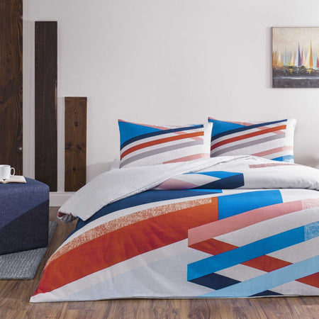 Tac Freya Flannel Double Duvet Cover Set Blue - MALLTURK