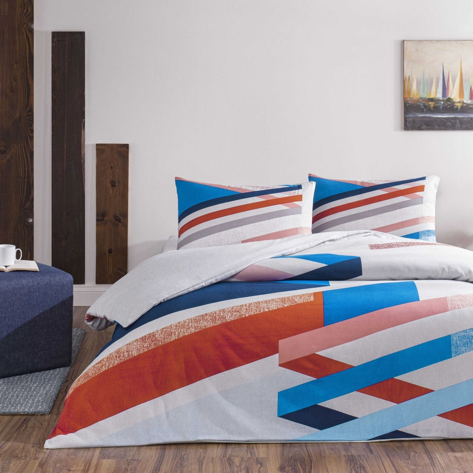 Tac Freya Flannel Double Duvet Cover Set Blue - MALLTURK