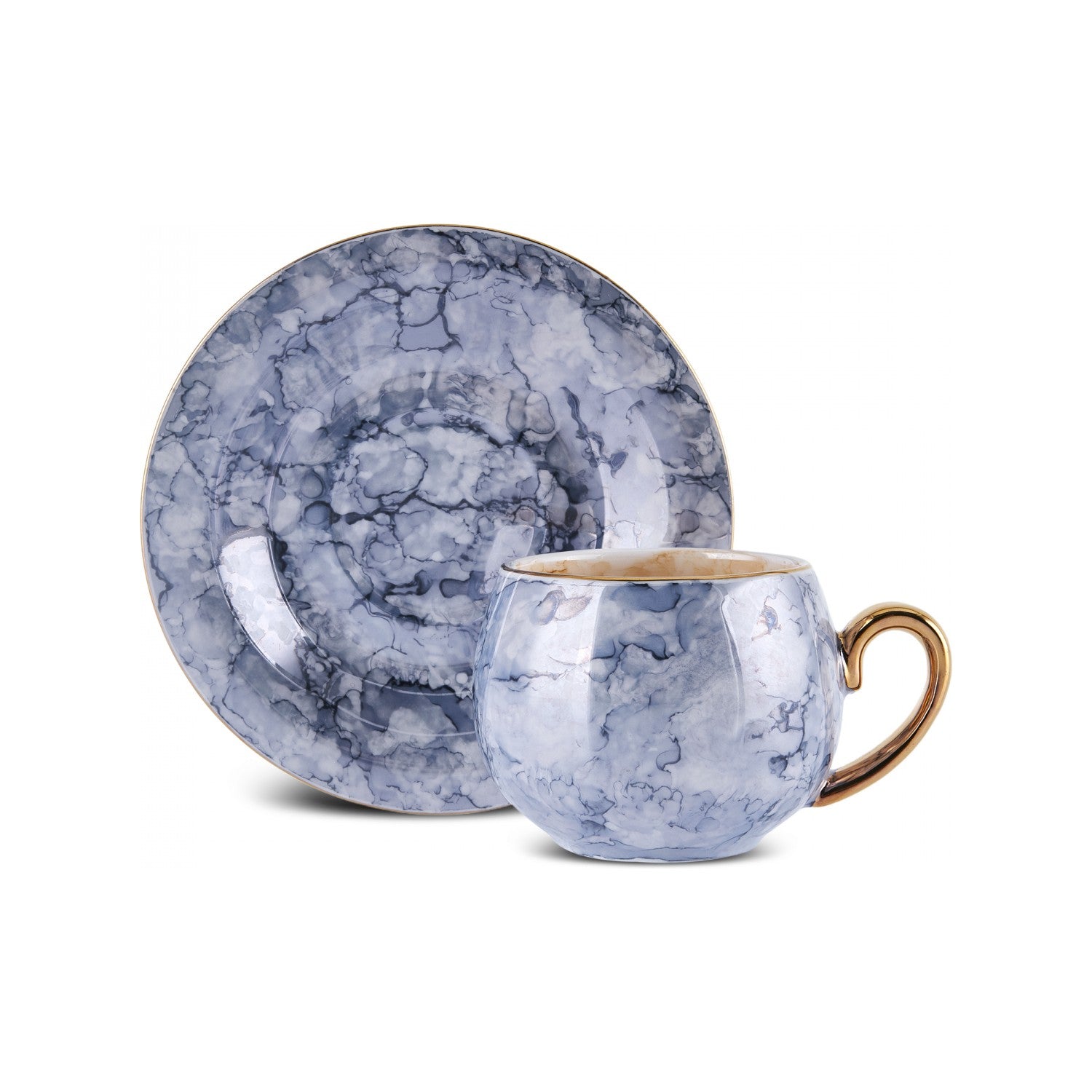 Karaca Gloss Double 4-Piece Blue Bone Coffee Cup Set 150 ml - MALLTURK