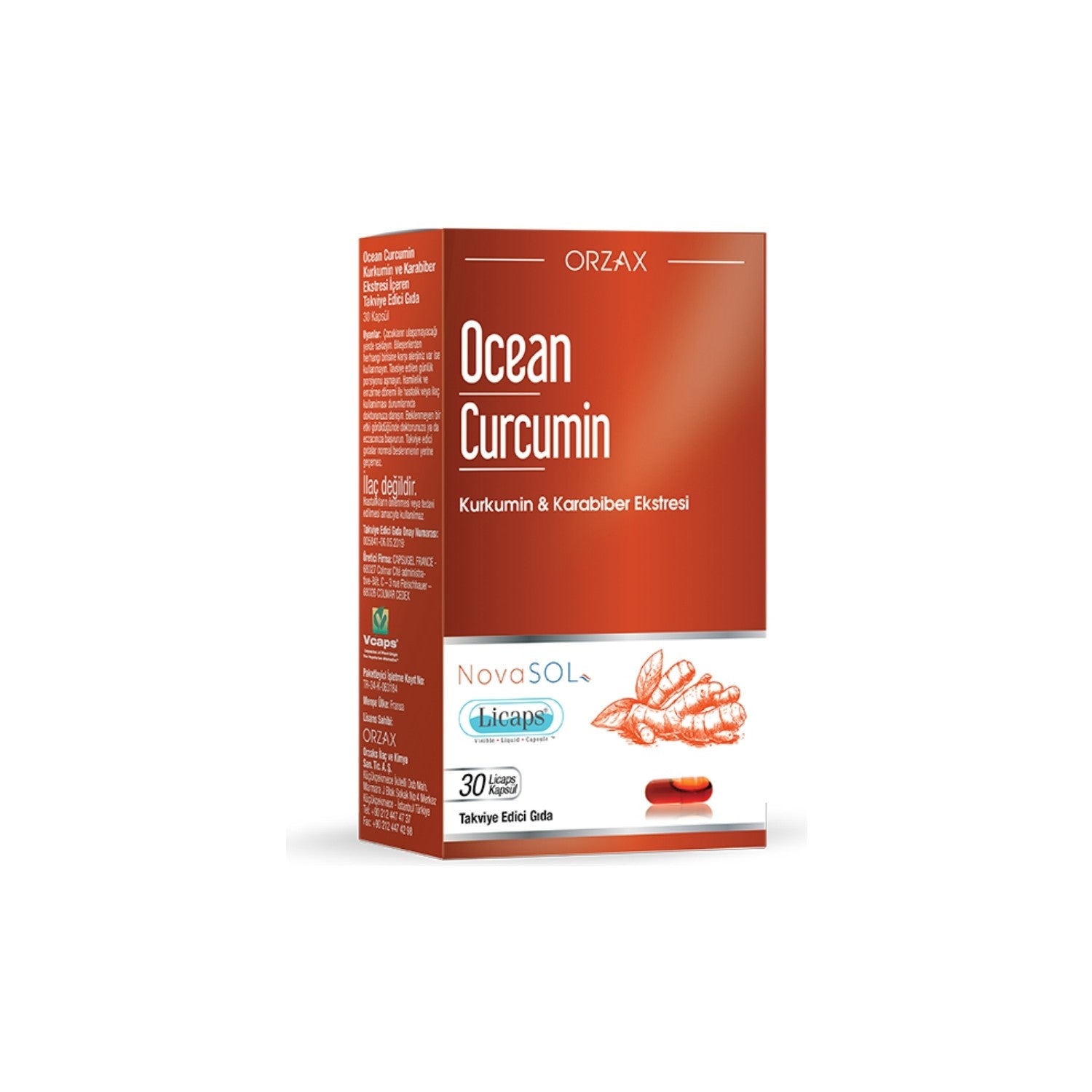 Orzax Ocean Curcumin 30 Capsule Kurkumin and Karabiber Ekstresi with Dietary Supplement - MALLTURK