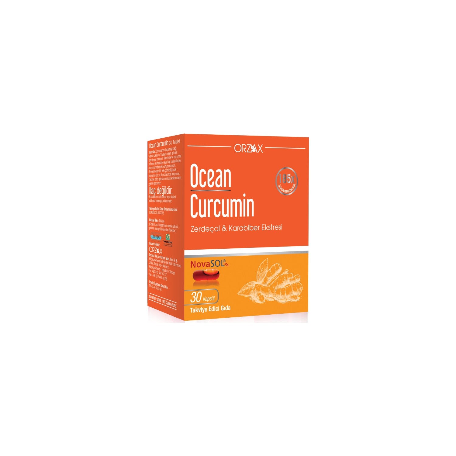 Orzax Ocean Curcumin 30 Capsule Kurkumin and Karabiber Ekstresi with Dietary Supplement - MALLTURK
