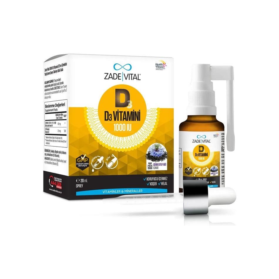 Zade Vital D3 Vitamin 1000 IU Spray 20 ml Vitamin and Mineral with Turkey Origin - MALLTURK