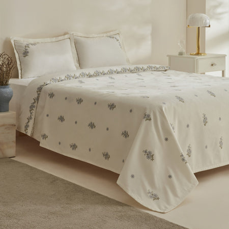Karaca Home Vanes Double Embroidered Duvet Cover and Pique Set Blue - MALLTURK