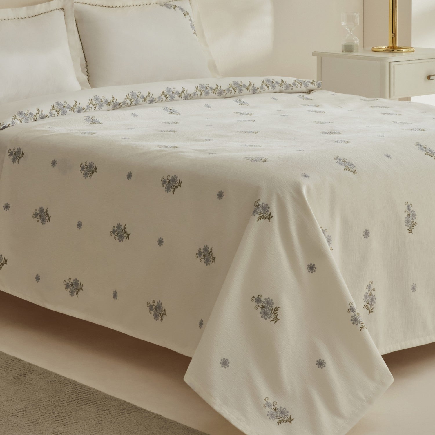 Karaca Home Vanes Double Embroidered Duvet Cover and Pique Set Blue - MALLTURK
