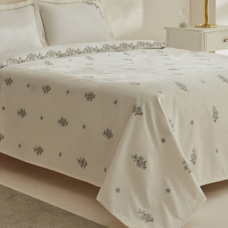 Karaca Home Vanes Double Embroidered Duvet Cover and Pique Set Blue - MALLTURK
