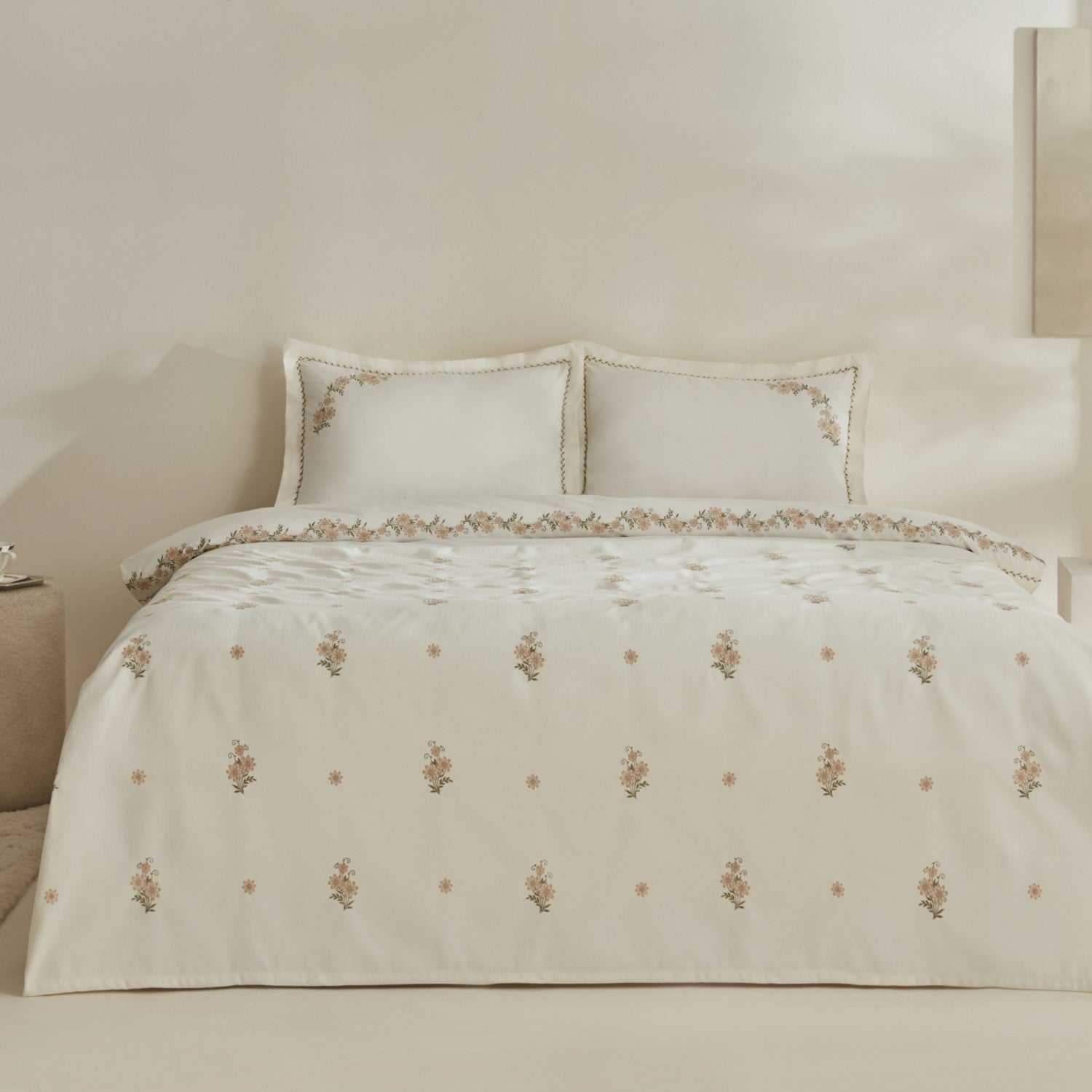 Karaca Home Vanes Beige Double Embroidered Duvet Cover and Pique Set 200 x 220 cm Polyester Patterned
