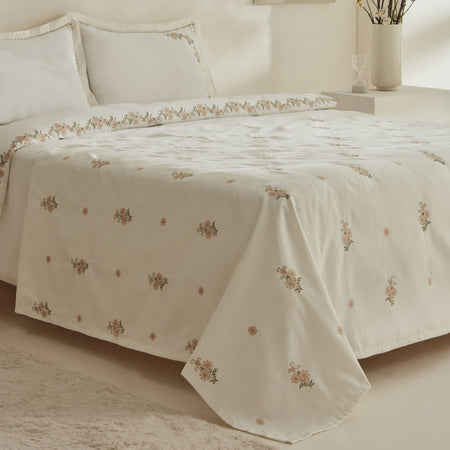 Karaca Home Vanes Beige Double Embroidered Duvet Cover and Pique Set 200 x 220 cm Polyester Patterned - MALLTURK