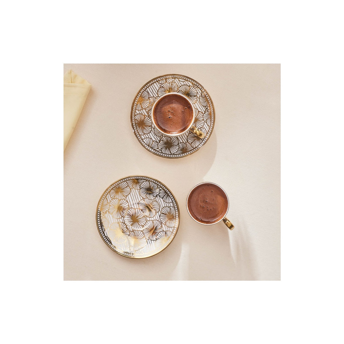 Karaca Anemon 5-Piece Bone Turkish Coffee Cup Set with Stand for 2, 80 ml - MALLTURK