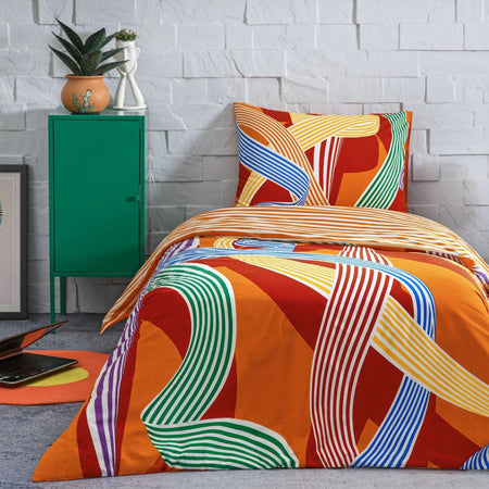 Tac Meadow Ranforce Single Duvet Cover Set Orange - MALLTURK