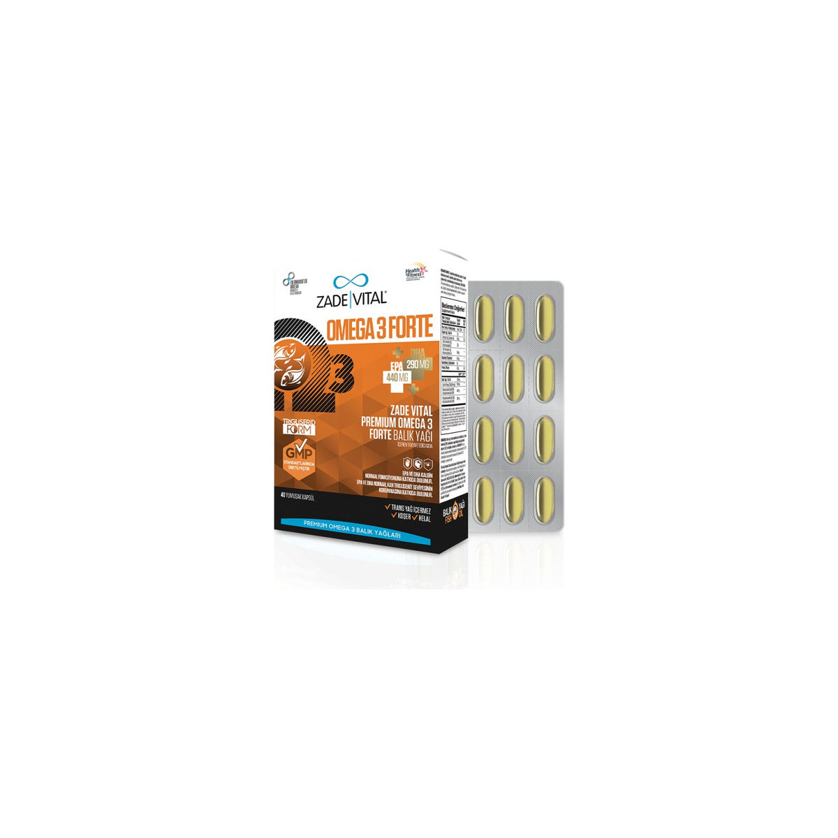 Zade Vital Omega 3 Forte Dogal with Immune Support Destekli Energy Support 40 Softgel - MALLTURK