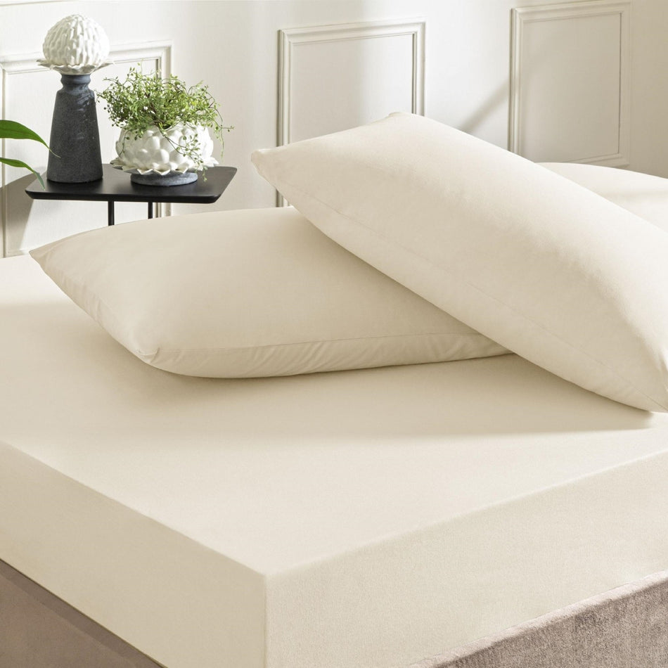 Tac ranforce Fitted Double Bed Sheet Set Ecru - MALLTURK
