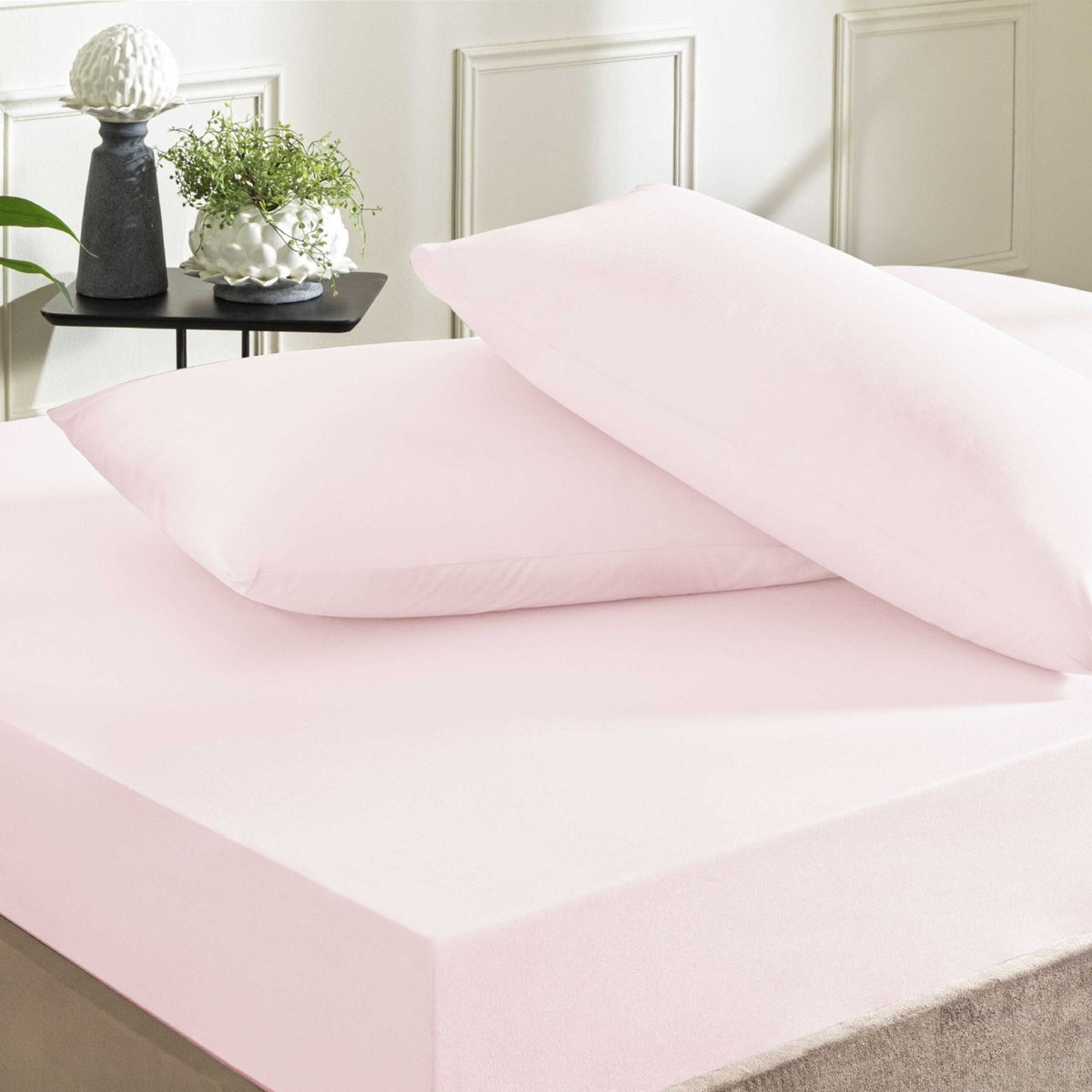 Tac ranforce Fitted Queen Size Bed Sheet Set Powder Pink - MALLTURK
