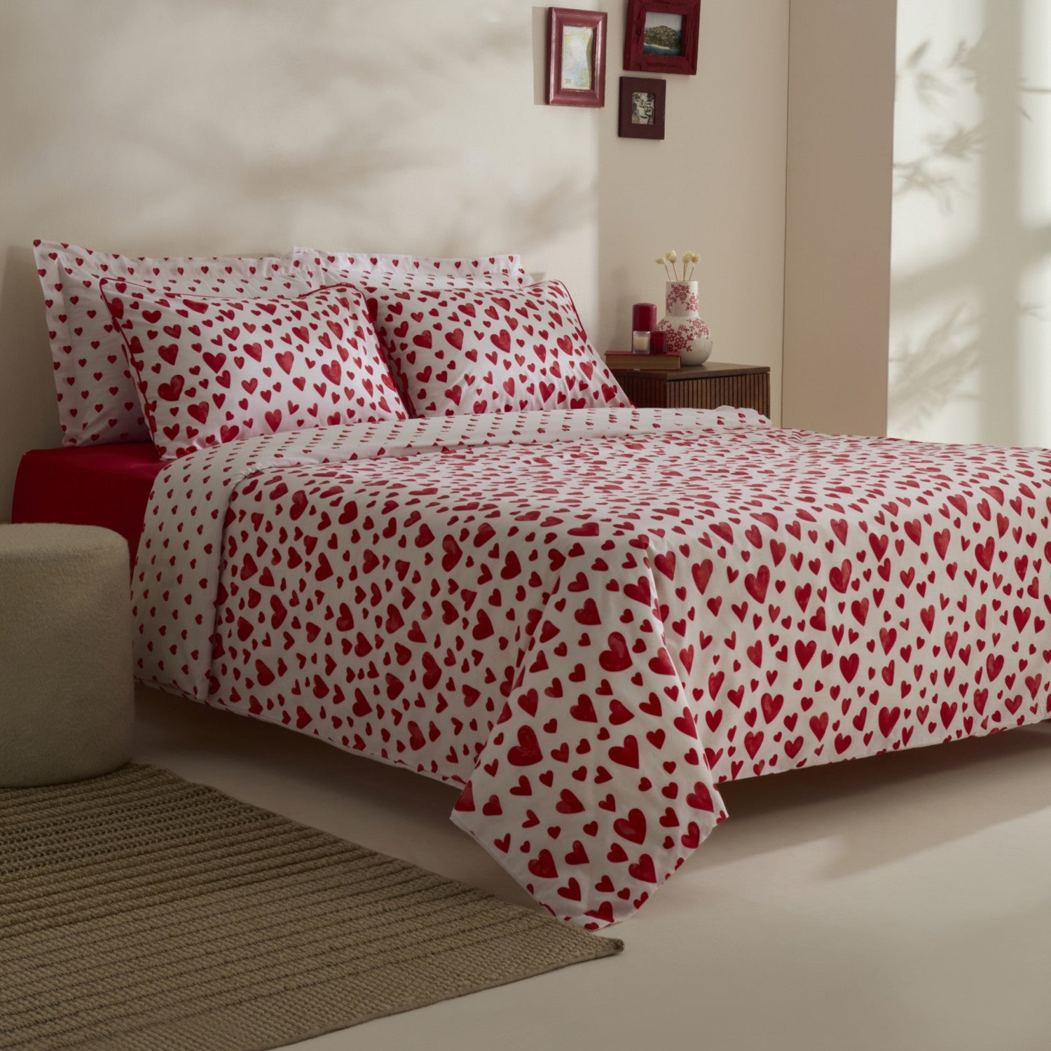 Karaca Home Amour Bliss Kalp Patterned %100 Cotton Double Duvet Cover Set Red - MALLTURK
