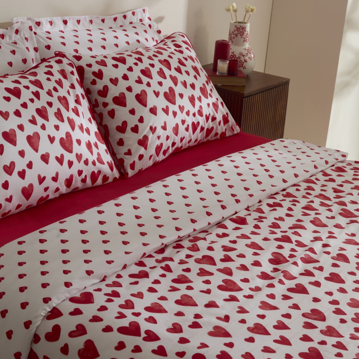 Karaca Home Amour Bliss Kalp Patterned %100 Cotton Double Duvet Cover Set Red - MALLTURK