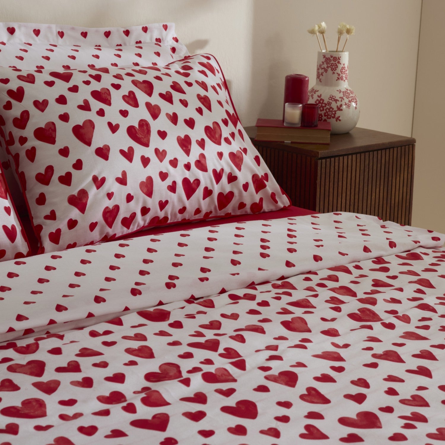 Karaca Home Amour Bliss Kalp Patterned %100 Cotton Double Duvet Cover Set Red - MALLTURK