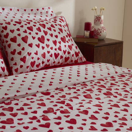 Karaca Home Amour Bliss Kalp Patterned %100 Cotton Double Duvet Cover Set Red - MALLTURK