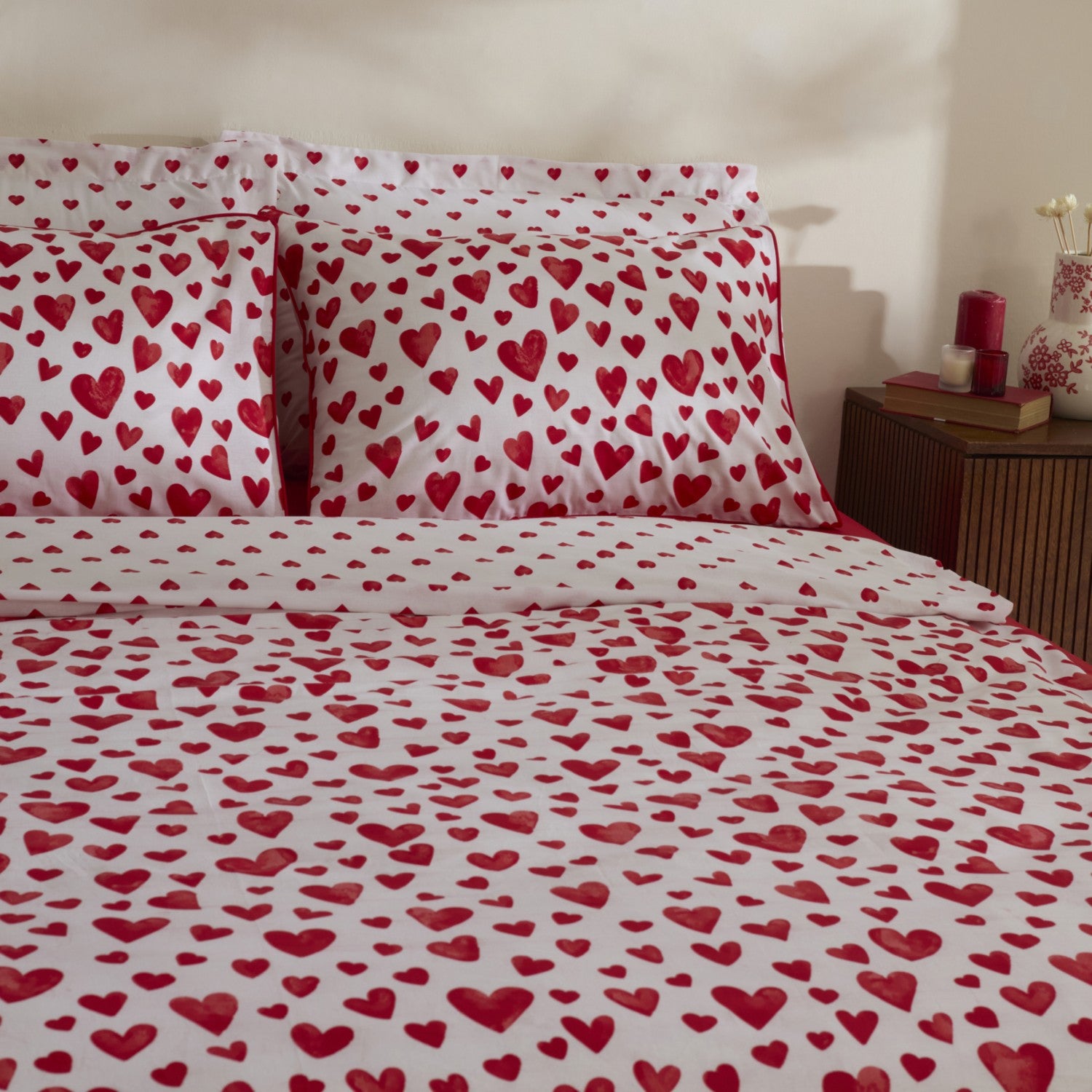 Karaca Home Amour Bliss Kalp Patterned %100 Cotton Double Duvet Cover Set Red - MALLTURK