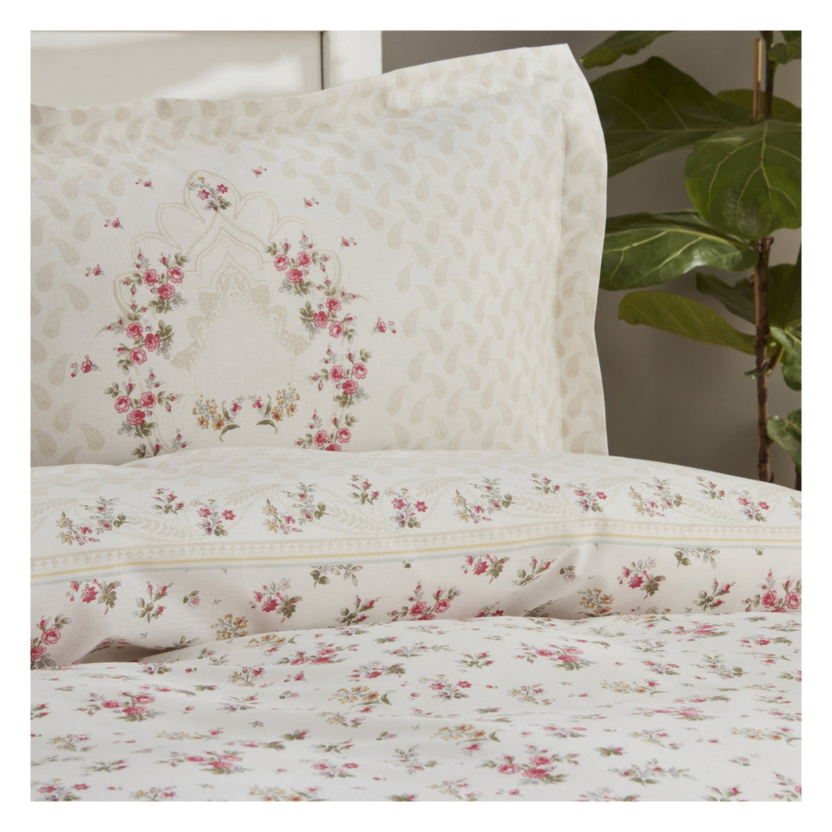 Karaca Home Sonya %100 Cotton Double Duvet Cover Set Burgundy - MALLTURK
