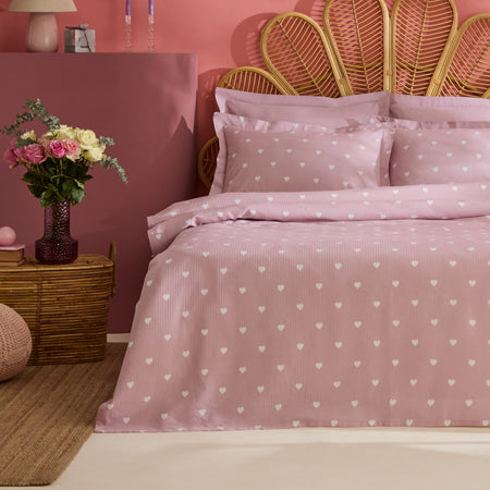 Karaca Home Amour Heart Pattern 100% Cotton Double Bed Quilt Set Pink - MALLTURK