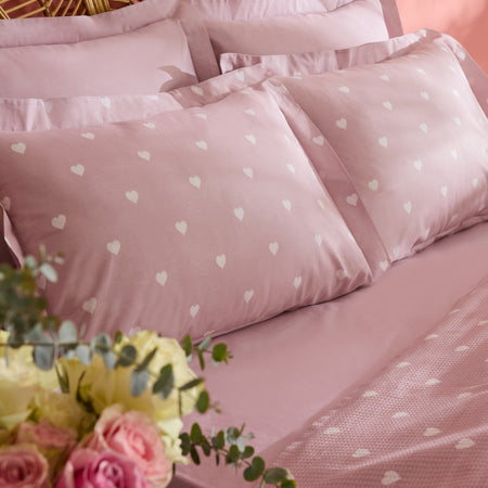 Karaca Home Amour Heart Pattern 100% Cotton Double Bed Quilt Set Pink - MALLTURK