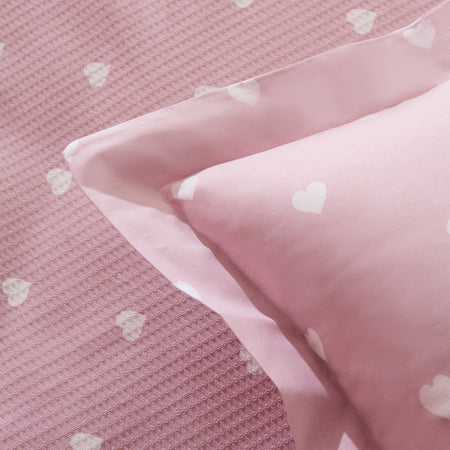 Karaca Home Amour Heart Pattern 100% Cotton Double Bed Quilt Set Pink - MALLTURK
