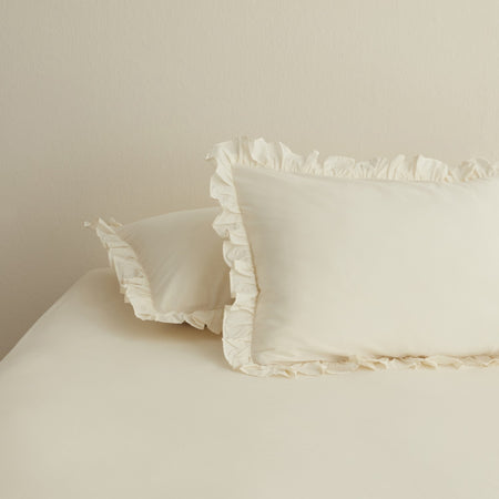 Karaca Home Basic Set of 2 Ruffled Pillowcases, Ecru - MALLTURK
