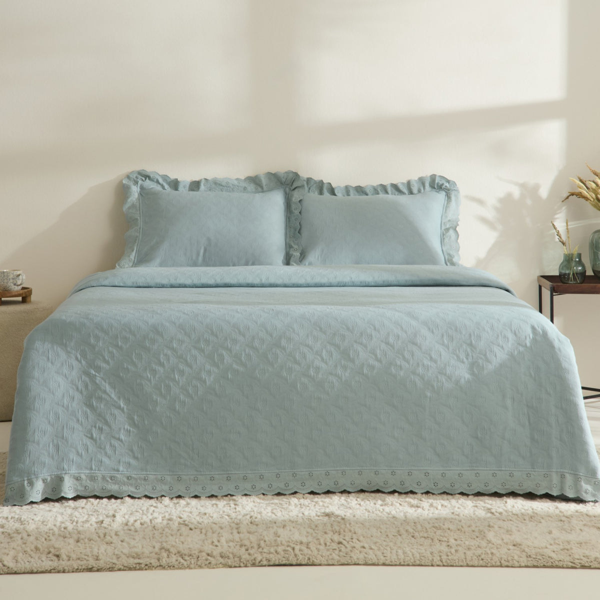 Karaca Home Arya Double Bedspread Set, Blue - MALLTURK
