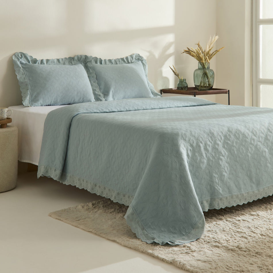 Karaca Home Arya Double Bedspread Set, Blue - MALLTURK