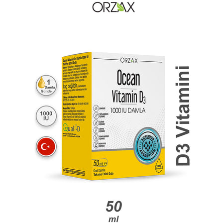 Orzax Ocean Vitamin D3 1000 IU Drops 50 ml Sivi Icerikli Pratik Sise Turkey Origin - MALLTURK