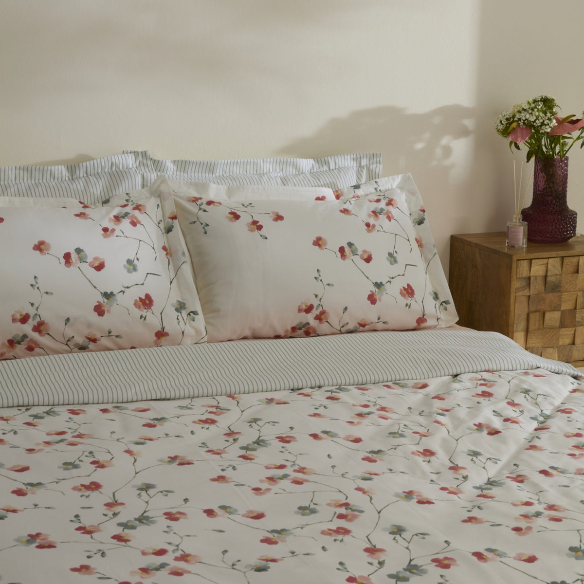 Karaca Home Lilian %100 Cotton 120 Thread Count Double Sateen Duvet Cover Set - MALLTURK