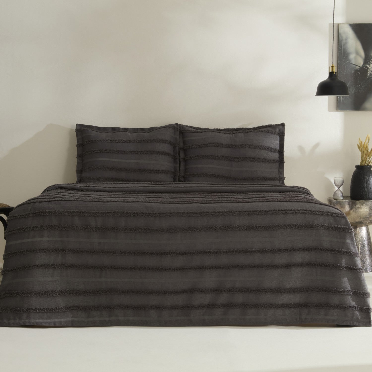 Karaca Home Arlina Bold Double Bedspread Set Anthracite - MALLTURK