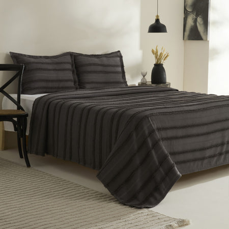 Karaca Home Arlina Bold Double Bedspread Set Anthracite - MALLTURK