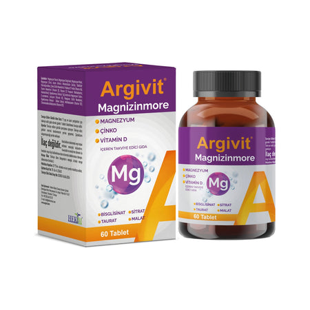 Argivit Magnizinmore Magnesium, Zinc and Vitamin D with Dietary Supplement 60 Tablet - MALLTURK