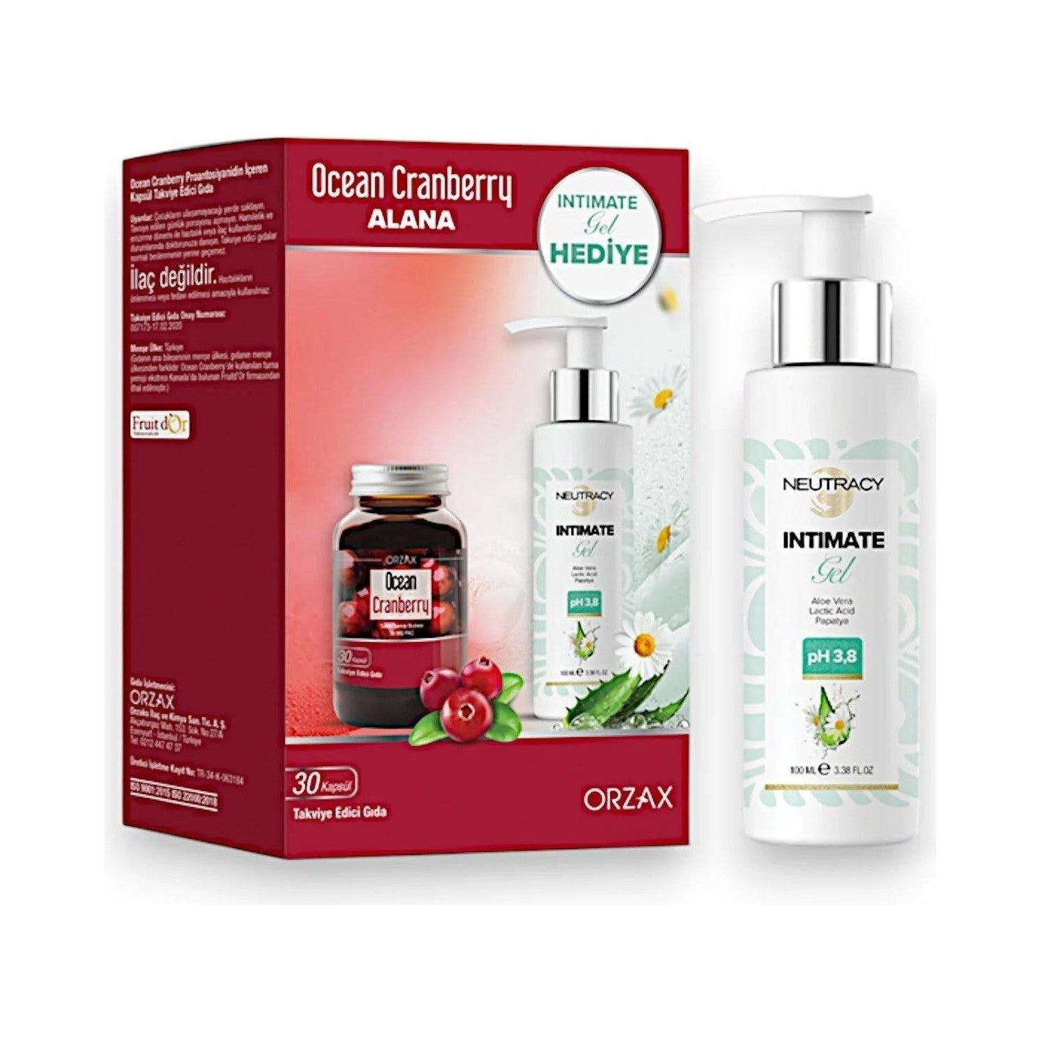 Orzax Ocean Cranberry 30 Capsule + Neutracy Intim Jel With Gift 100 ml Capsule Ingredient Information 8697595874172 - MALLTURK