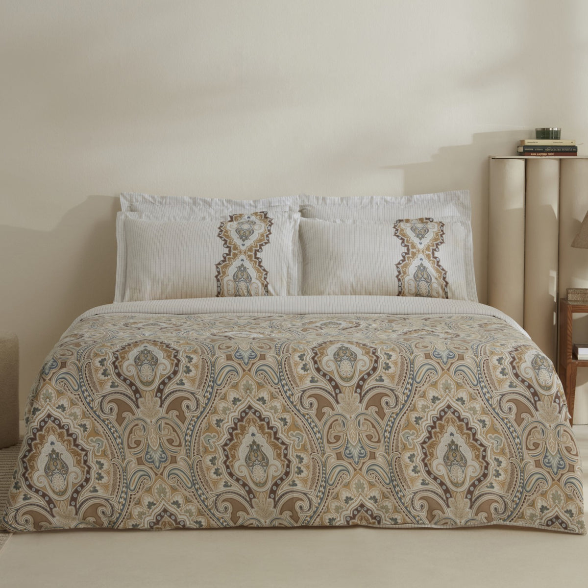 Karaca Home Lemy %100 Cotton Double Duvet Cover Set Cotton Sateen Beige - MALLTURK