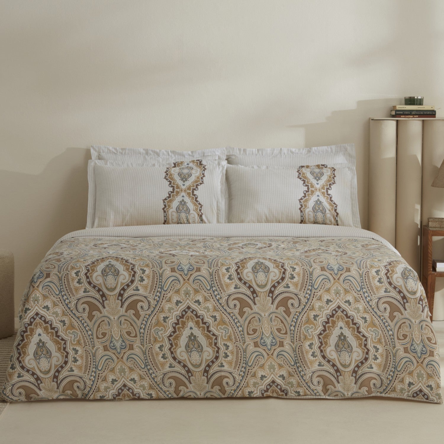 Karaca Home Lemy %100 Cotton Double Duvet Cover Set Cotton Sateen Beige - MALLTURK
