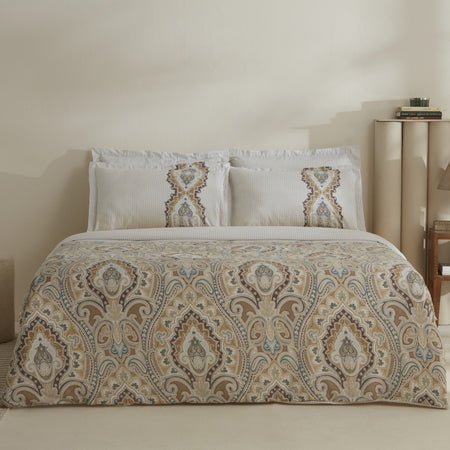 Karaca Home Lemy %100 Cotton Double Duvet Cover Set Cotton Sateen Beige - MALLTURK