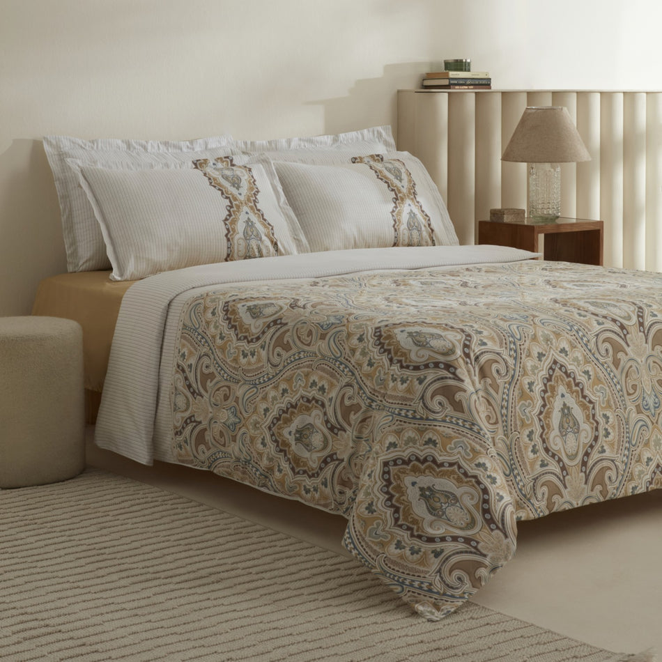 Karaca Home Lemy %100 Cotton Double Duvet Cover Set Cotton Sateen Beige - MALLTURK